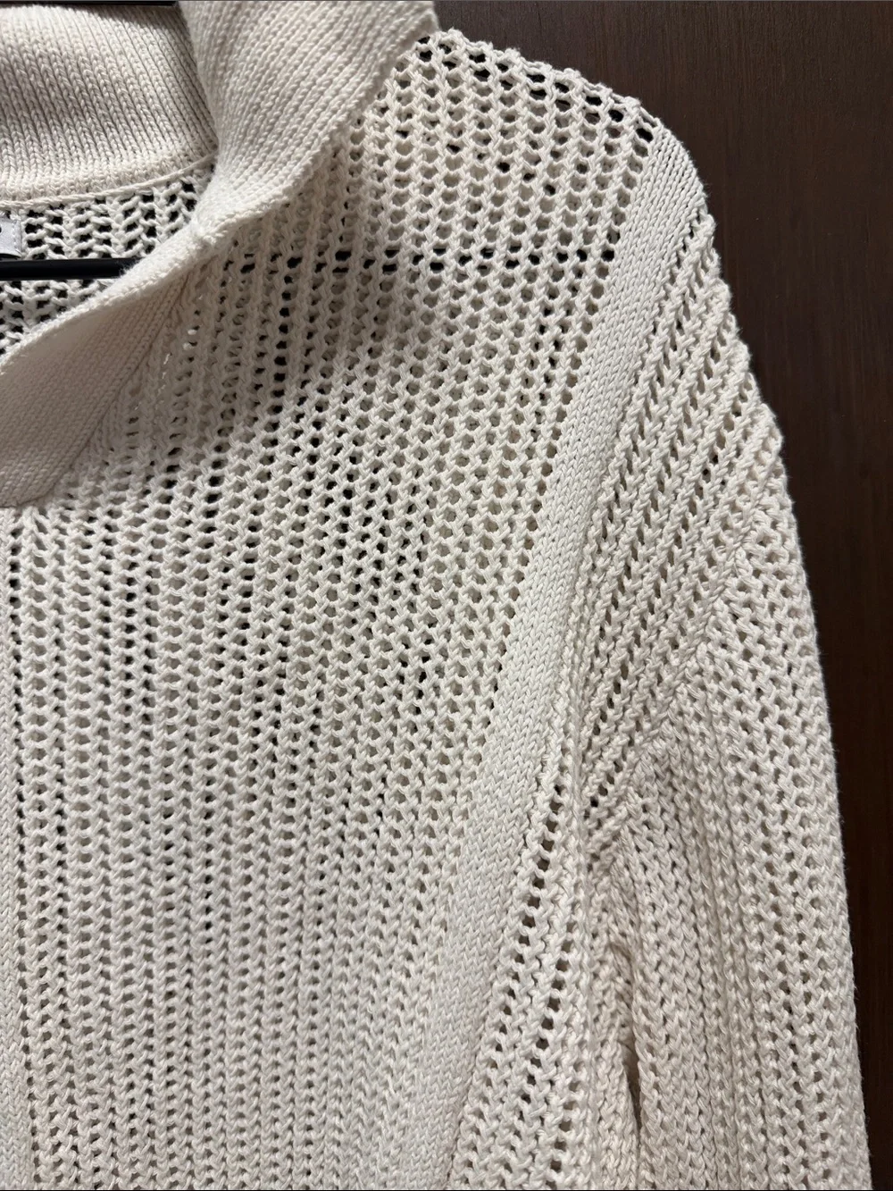 Zara Cream Open-Knit Collared Turtleneck Sweater